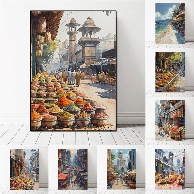 Home Decor Karachi - Karači Lahore Pakistan Rynok Uliczny Akwarela