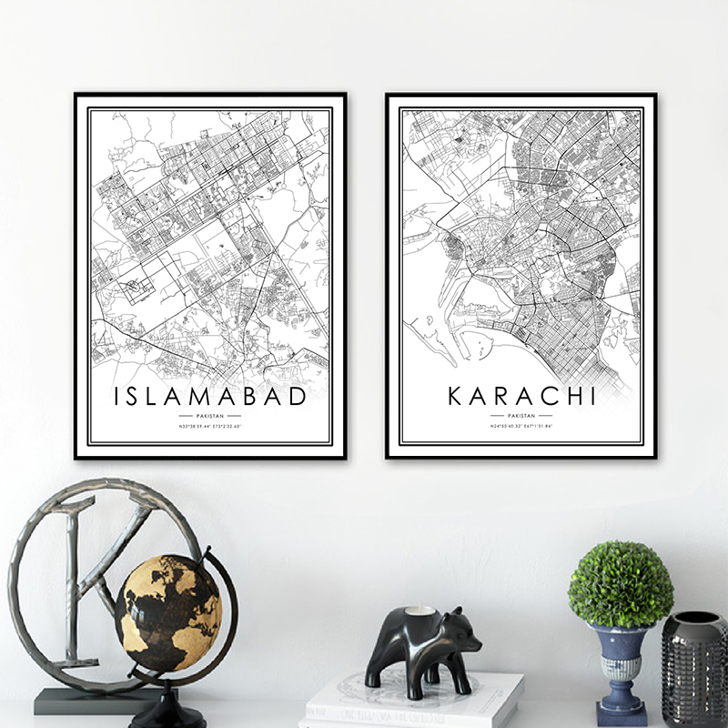 Home Decor Karachi - KARACHI mapa miasta plakat ISLAMABAD mapa