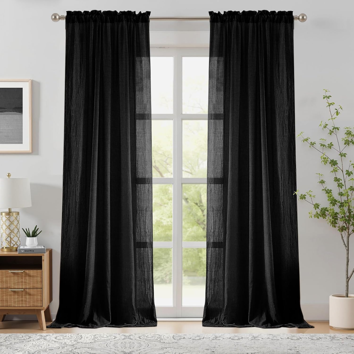 Home Decor Window Blinds - Czarne, przezroczyste zasłony do sypialni i