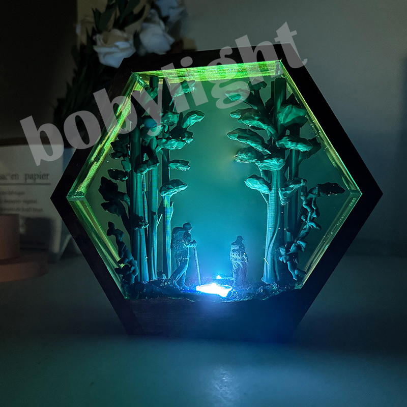 Home Decor Resin - Figurka Turysty, Stolik, Lampa z Żywicy,