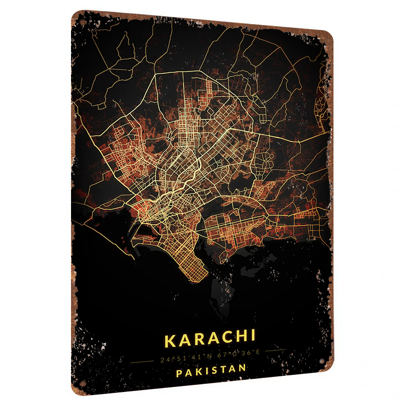Home Decor Karachi - Mapa miasta Karachiego, Pakistan, metalowa grafika